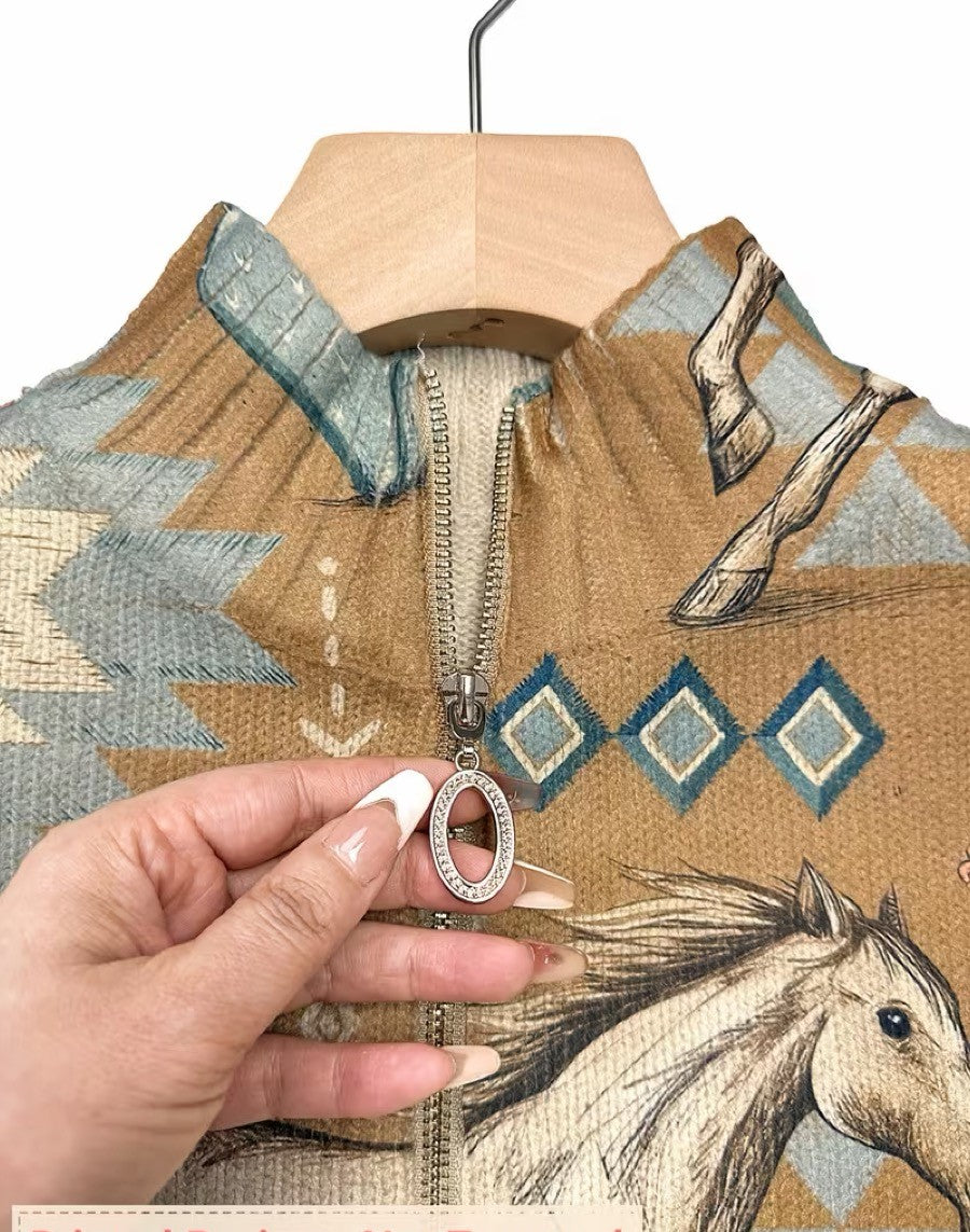 Bernadette - Desert Horse and Cactus Zip Cardigan