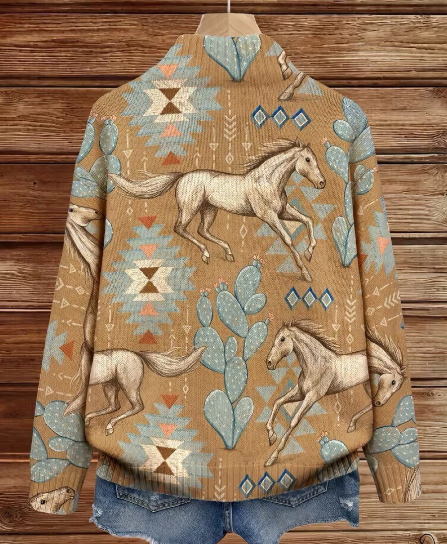 Bernadette - Desert Horse and Cactus Zip Cardigan