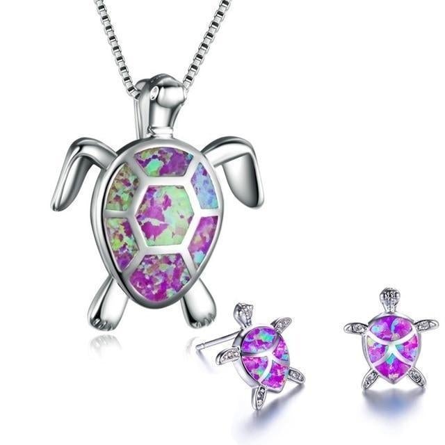 Ruth – Set of Necklace and Earrings Sea Turtle with Opal