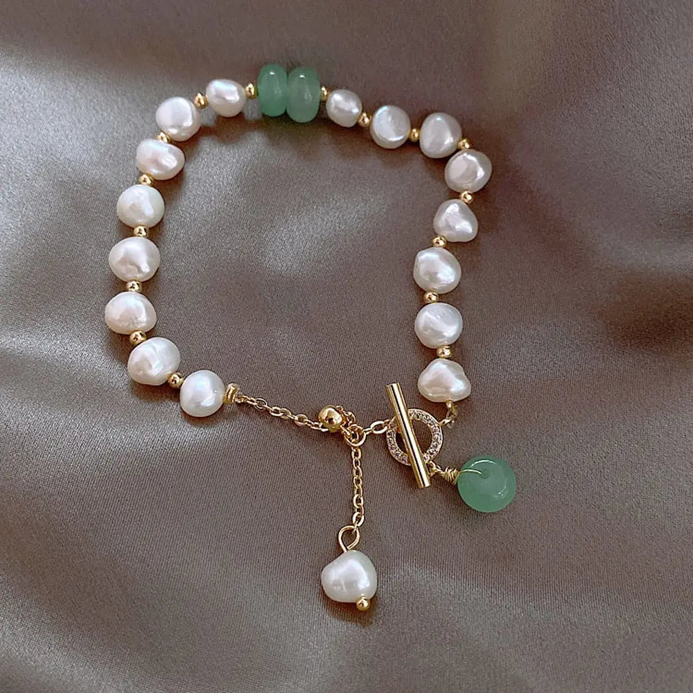 Myla - Freshwater Pearl and Jade Bracelet