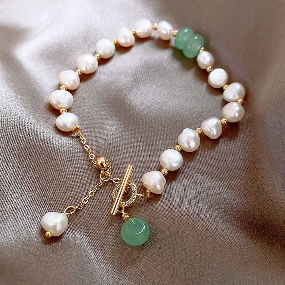 Myla - Freshwater Pearl and Jade Bracelet