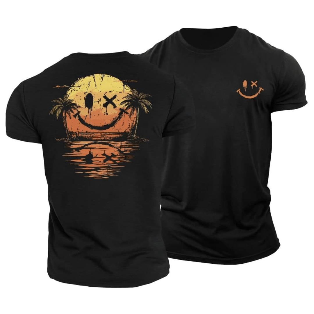 Kevin – Relaxed Summer T-shirt with Smiley and Beach Print