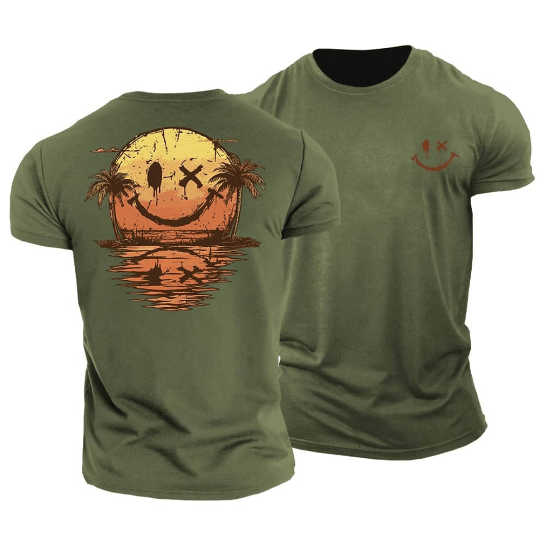 Kevin – Relaxed Summer T-shirt with Smiley and Beach Print