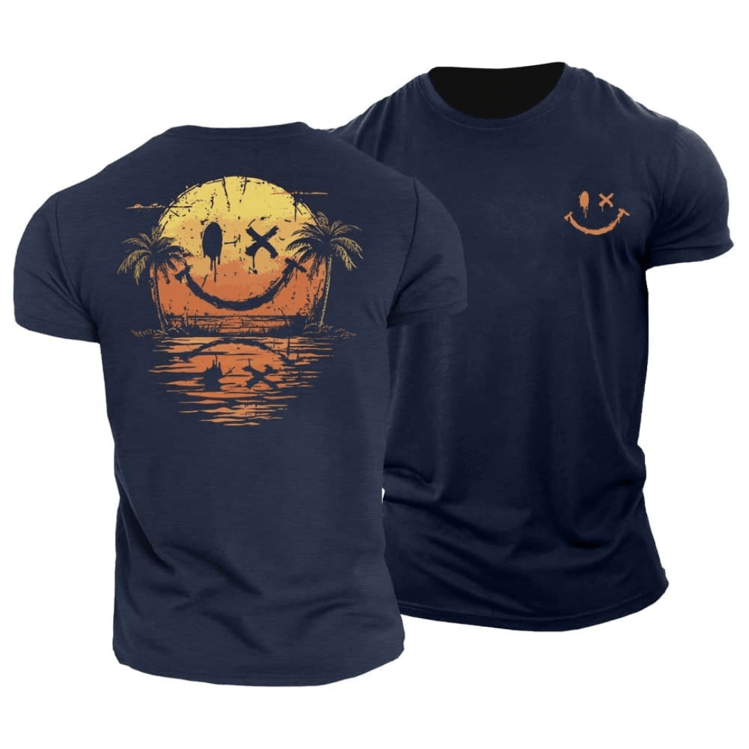 Kevin – Relaxed Summer T-shirt with Smiley and Beach Print