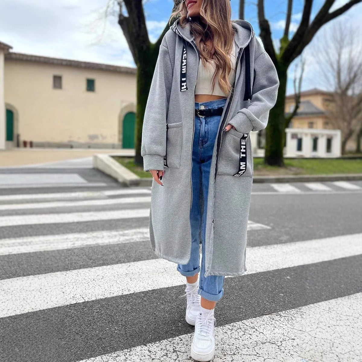 Amanda - Long Hooded Sweatshirt Coat