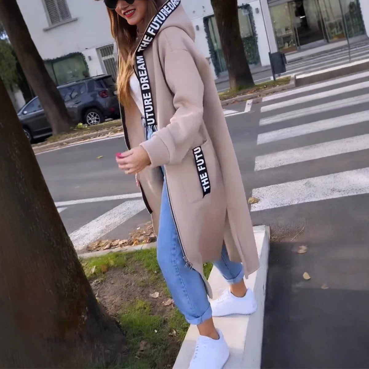 Amanda - Long Hooded Sweatshirt Coat
