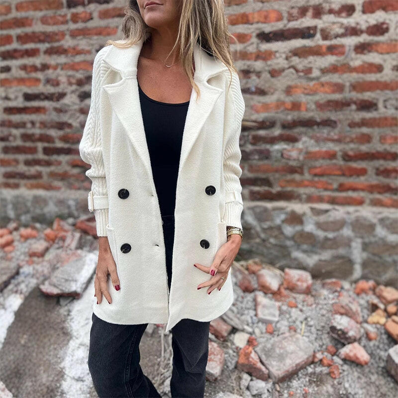 Stella - Knit Sleeve Double-Breasted Coat