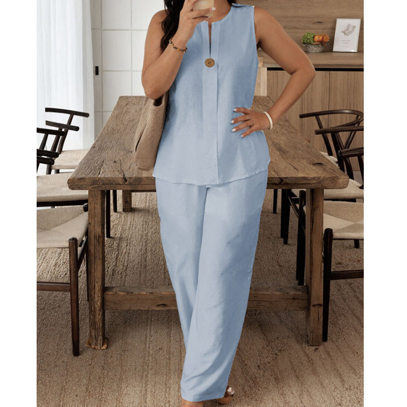 Judy - Elegant Sleeveless Wide-Leg Pants Set