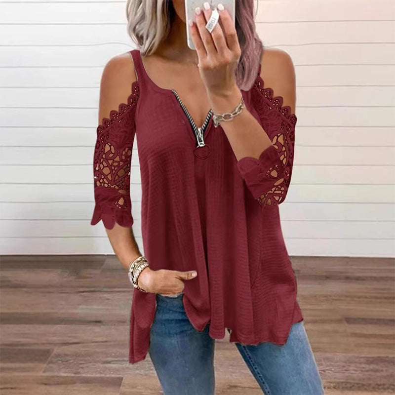 Ruby - Lace Off-Shoulder Zip Top