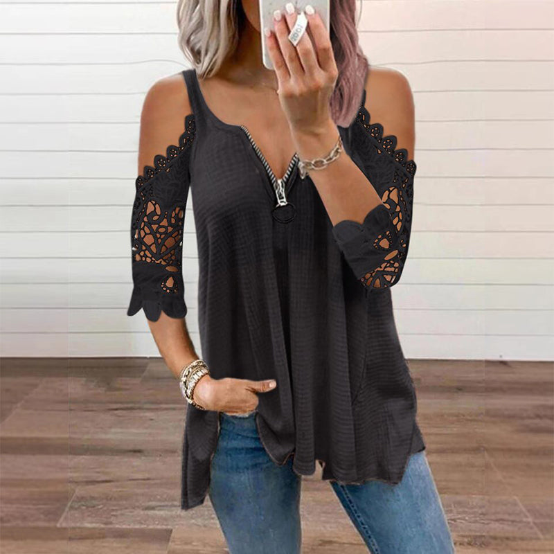 Ruby - Lace Off-Shoulder Zip Top