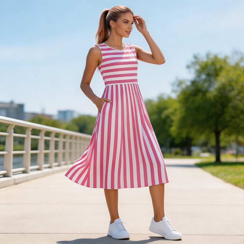 Donna – Striped Sleeveless Midi Dress