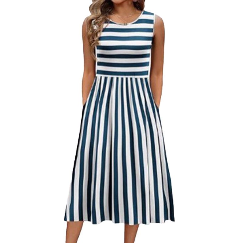 Donna – Striped Sleeveless Midi Dress