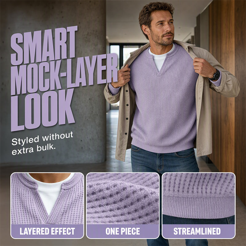 Corbin - Textured Mock-Layer Waffle Sweater