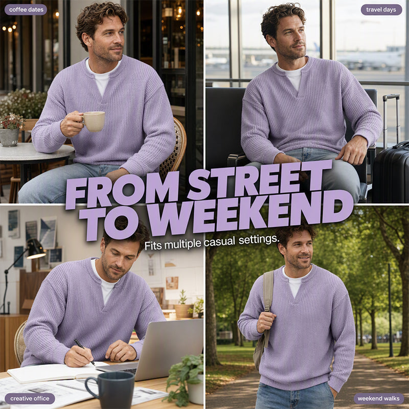 Corbin - Textured Mock-Layer Waffle Sweater