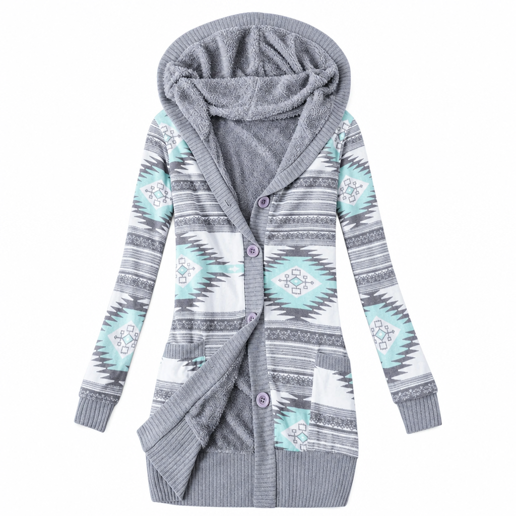 Regina – Mid-Length Lined Hooded Cardigan