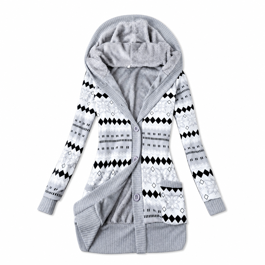 Regina – Mid-Length Lined Hooded Cardigan