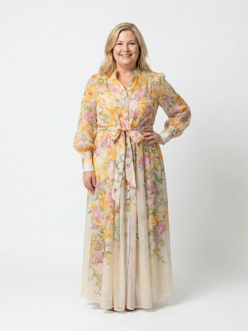 Cessy - Floral Sheer Long Sleeve Maxi Dress