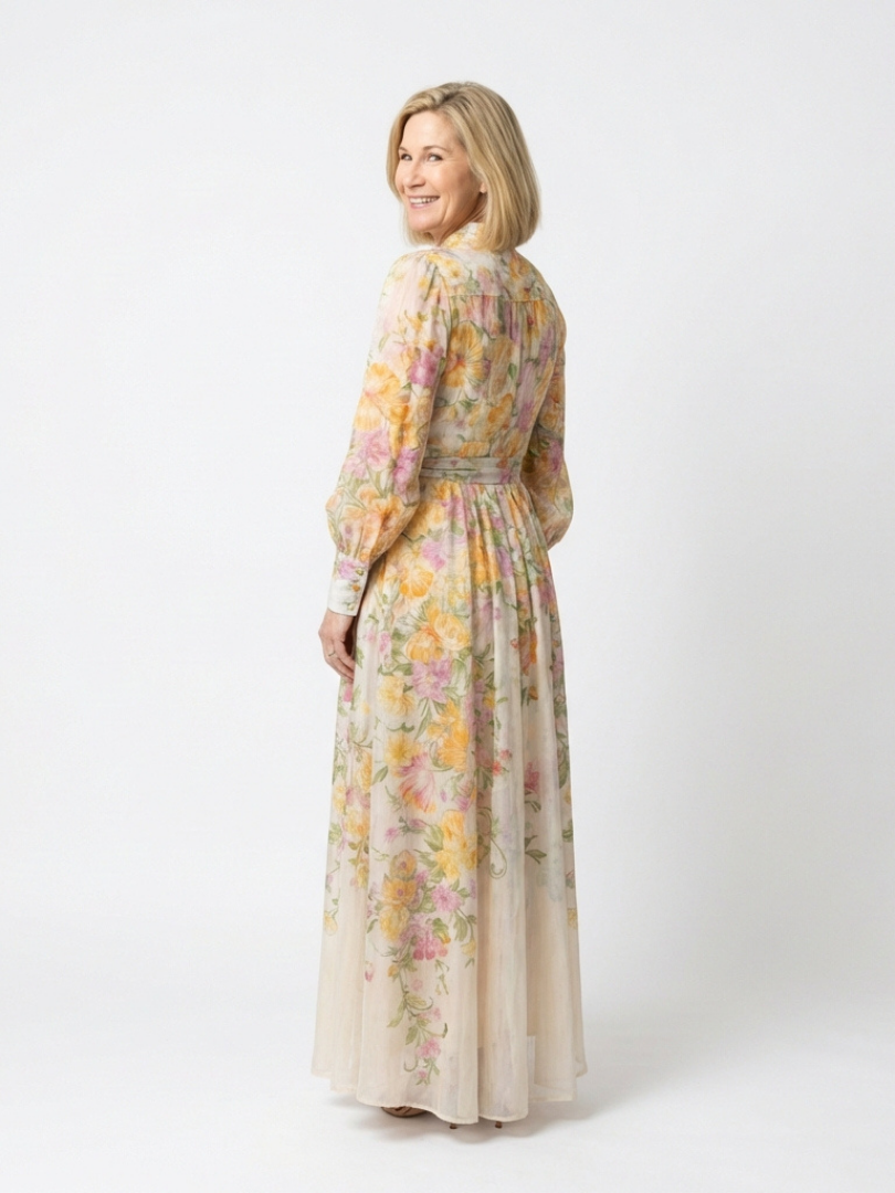 Cessy - Floral Sheer Long Sleeve Maxi Dress