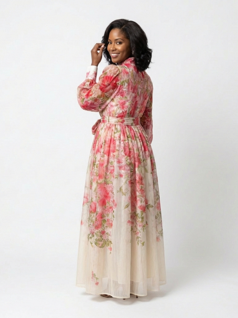 Cessy - Floral Sheer Long Sleeve Maxi Dress