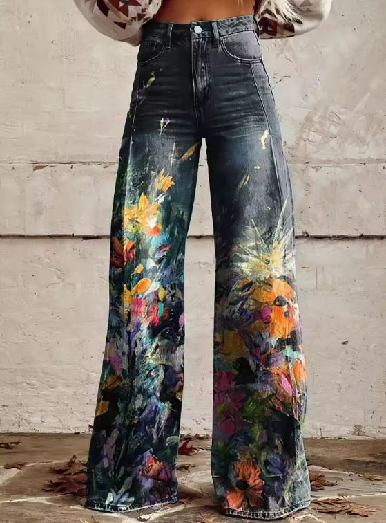 Tiffany | Floral Art Flared Jeans