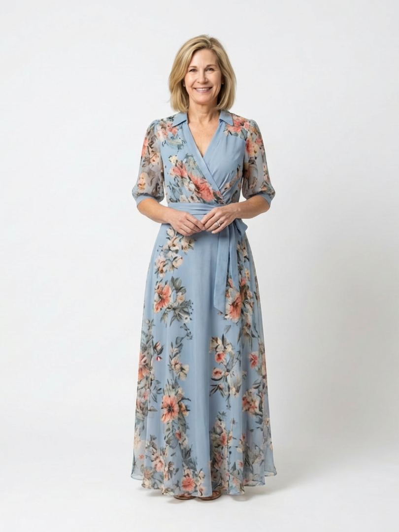 Weny - Floral Wrap V-Neck Maxi Dress