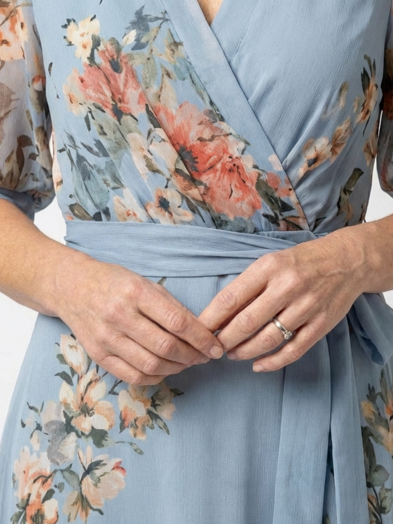 Weny - Floral Wrap V-Neck Maxi Dress