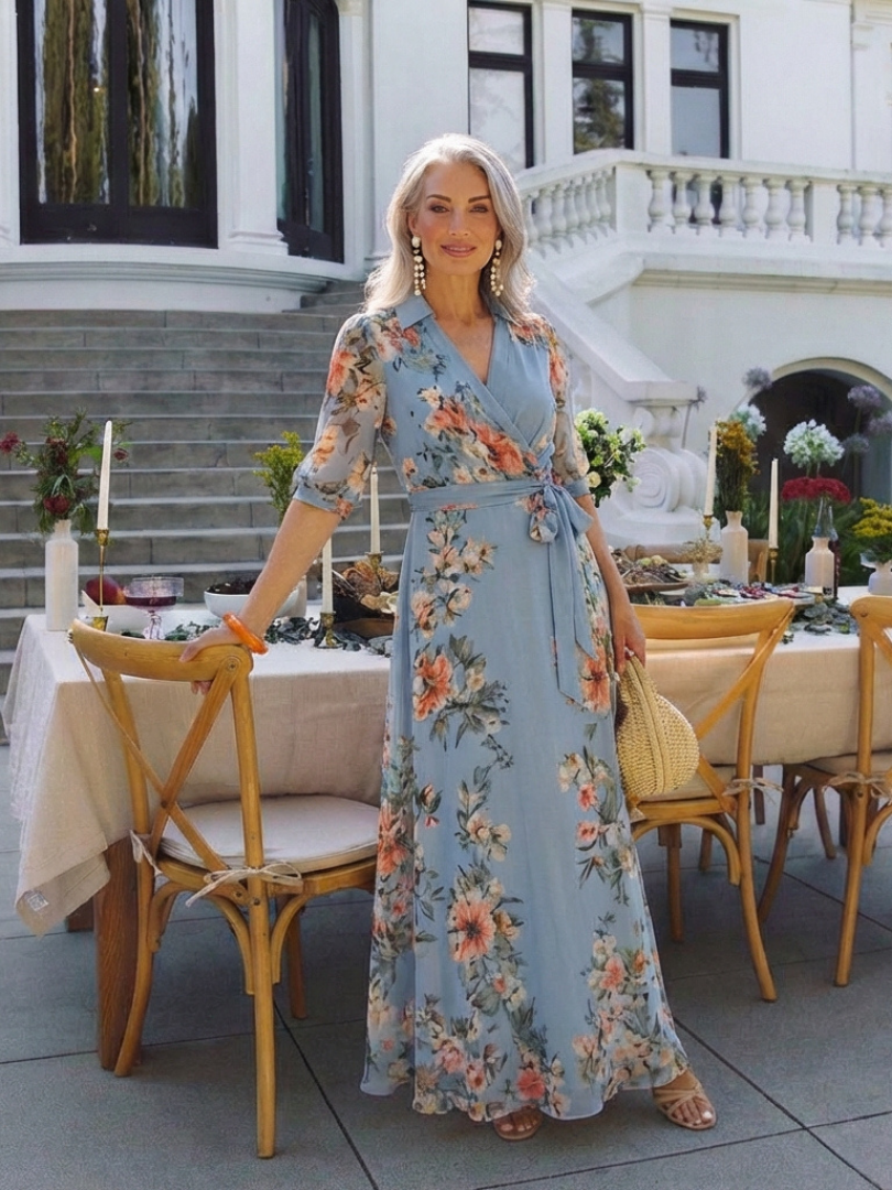Weny - Floral Wrap V-Neck Maxi Dress