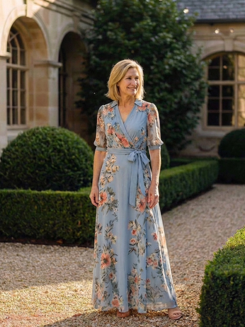 Weny - Floral Wrap V-Neck Maxi Dress