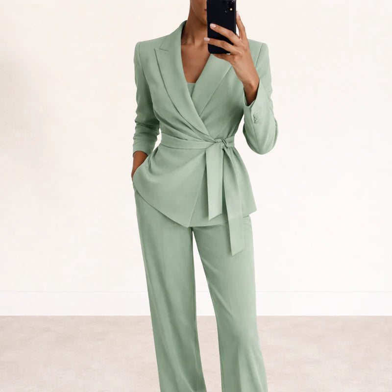 Veronica - Tie-Waist Elegant Suit With Wide-Leg Pants
