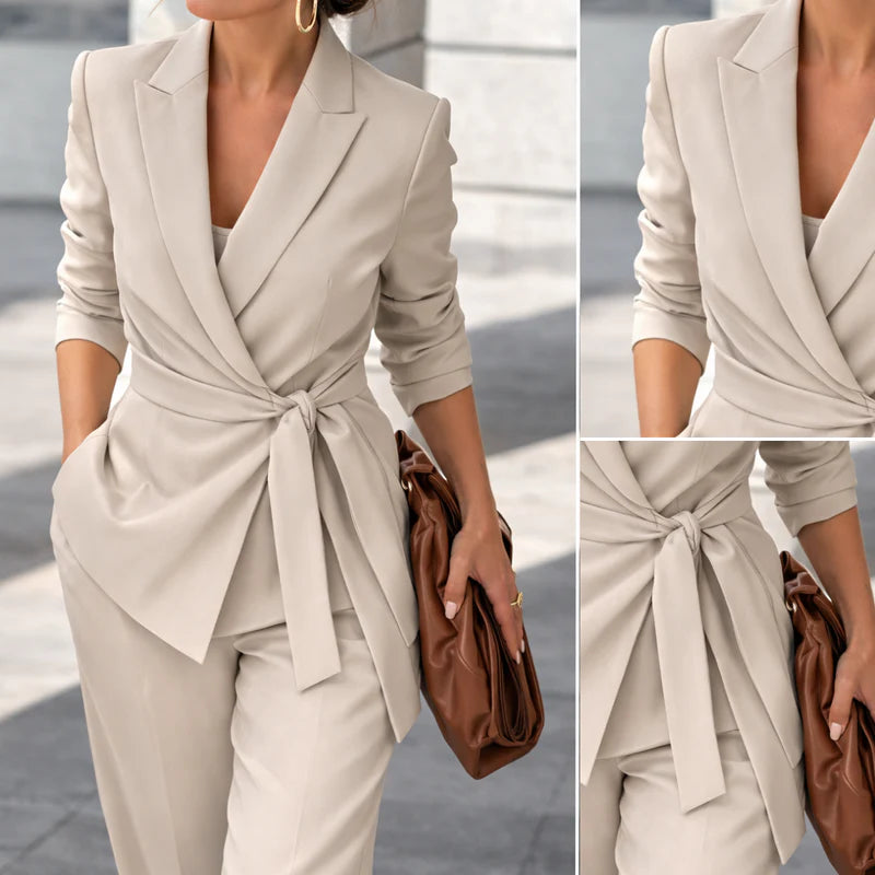 Veronica - Tie-Waist Elegant Suit With Wide-Leg Pants