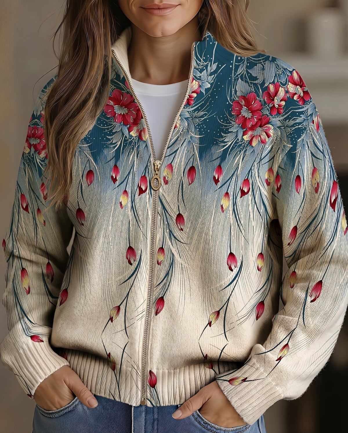 Heather - Floral Peacock Feather Gradient Print